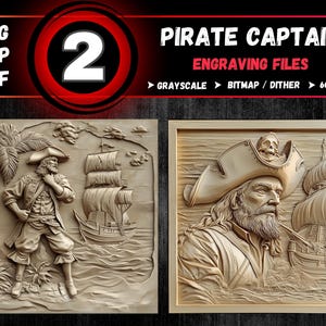 Piratkapten 3D-illusion lasergraveringspaket | Bitmappsramper och gråskala | PNG BMP TIFF |