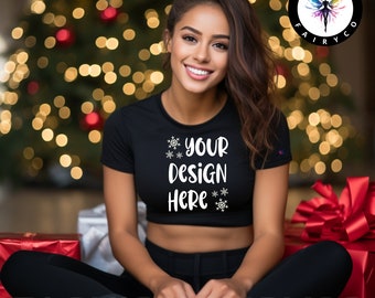 Black Champion Cropped Tee Mockup (PNG)