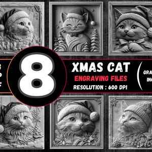 Weihnachtskatze 3D Illusion Lasergravur Bundle, Weihnachtskatze Lasergravur PNG, Katzen Lightburn Slatted Designs, 600 DPI Katzenlasergravur