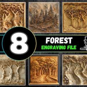 Paquete de grabado láser de ilusión 3D de bosque, archivos de grabado láser de árboles, paquete de grabado láser de árboles, grabado de bosque Lightburn PNG BMP TIFF +
