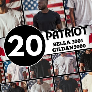 Bundle patriotique Bella Canvas 3001, lot de maquettes Gildan5000 pour les États-Unis, toile Bella Patriot 3001, toile Bella blanche 3001, toile Bella noire 3001