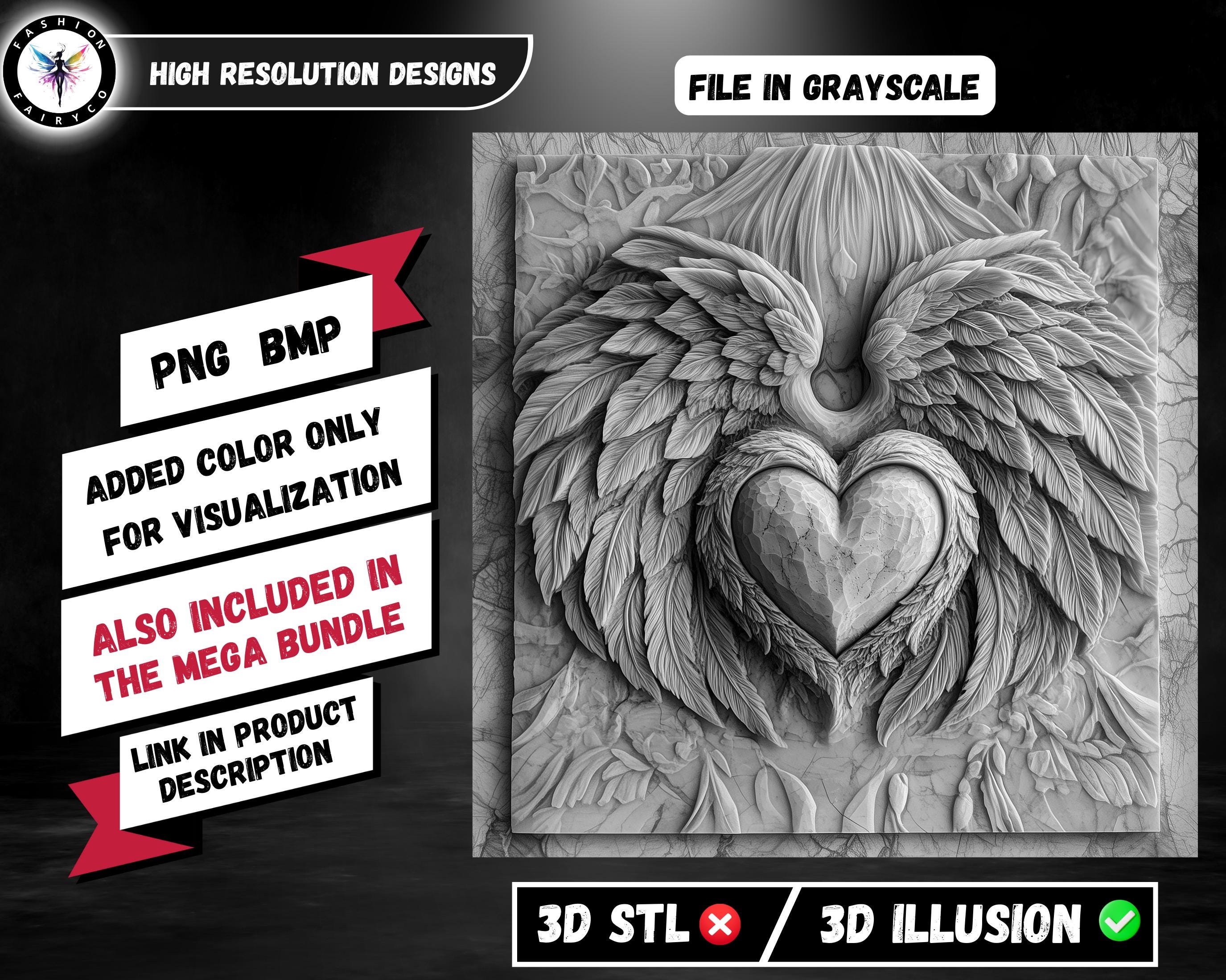 Angel Wings 3D Illusion Laser Engraving Bundle (digital Files) | PNG ...