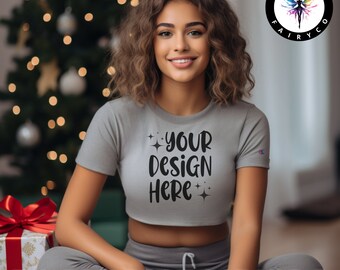 Oxford Grey Champion Cropped Tee Mockup (PNG)
