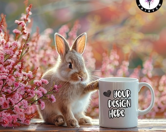 Bunny Mug Mockup: 11 Oz White Coffee Mug, Spring Easter Design (PDF)