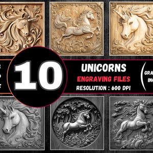Paquete de grabado láser con ilusión 3D de unicornios, unicornio Lightburn/Laserburn PNG, paquete de grabado láser de Pegasus, archivos de grabado de bestias míticas