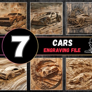 Lot de gravure laser Illusion de voiture 3D, Fichiers de gravure laser de voitures, Gravure laser de voiture, Fichiers de gravure de voiture de muscle, Gravure laser de voiture exotique
