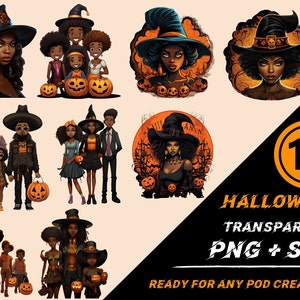 African American Halloween PNG/SVG Bundle  | Halloween PNG Bundle, Black family cartoon style Halloween Bundle | Black Model Halloween