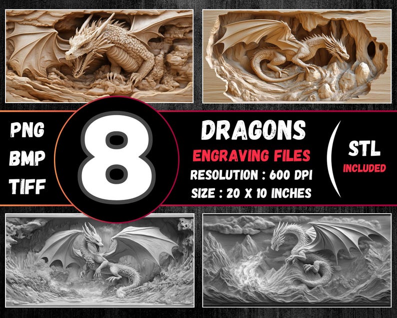 Dragon 3D Illusion Laser Engraving Bundle (digital Files) | PNG BMP ...