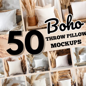 Boho-thema vierkante sierkussenbundel, boho-kussen mock-ups, kussens mock-ups, witte kussens, mock-up, witte sierkussens, mock-up sierkussen