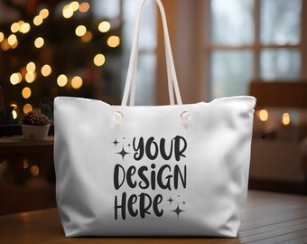 Weekender Bag Mockup: Rope Handle Tote (PNG)
