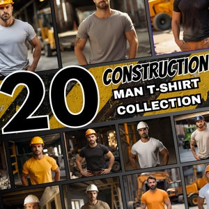 Pacote de maquete de camiseta de construção masculina, maquete de camiseta de trabalhador de construção, pacote de maquete de camisa PNG de construção, maquetes de camiseta de carpinteiro