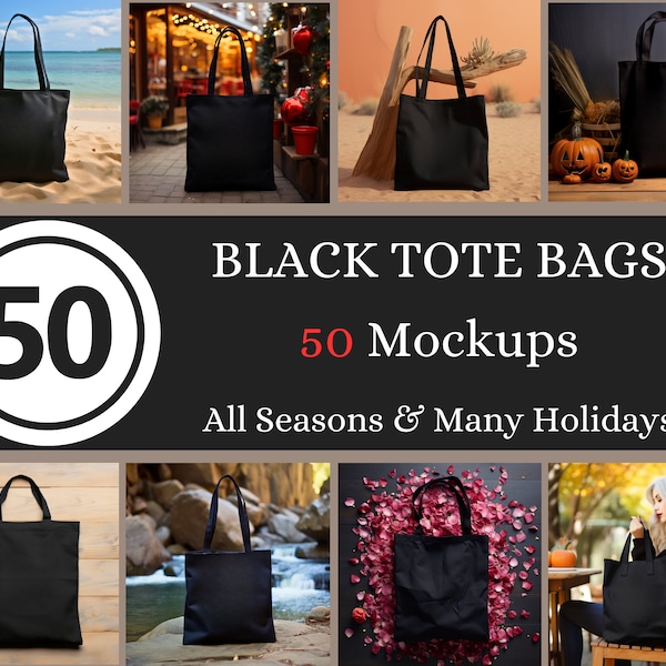 Black Tote Bag Mockup Bundle, Christmas tote bag mock, Model Tote bag mock, Black Organic Cotton Tote Bag Mockup, Halloween Tote Bag Mockups