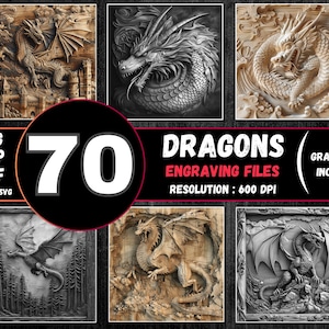 Bundel Dragon 3D-illusie lasergravure, Dragons-bestanden, grijswaarden Dragon-lasergravure Png-bundel, Lightburn Dragon PNG SVG BMP en meer