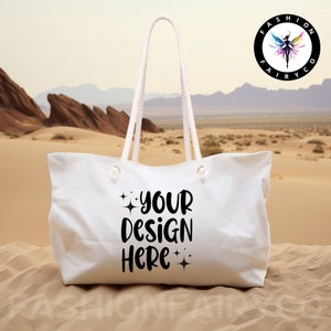 Weekender Bag Mock up, Desert Weekender Bag Mock, Weekender Tote Bag, Weekender Tote Bag Mock-Up, Touwhandvat Tas Mockup, Tote Mock