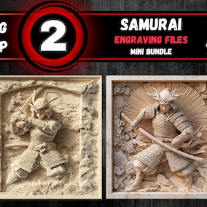 Lot de gravure laser illusion 3D de samouraï, fichier de gravure de guerrier japonais, conception de gravure au laser de combattant samouraï, gravure numérique au laser du Japon