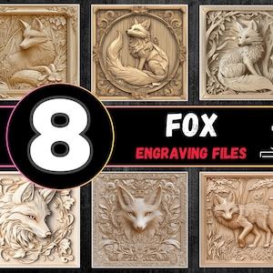 Ensemble de gravure laser 3D illusion de renard, renards gravure laser fichiers PNG, lot de gravure laser animal, renard Lightburn, gravure d'animaux sauvages
