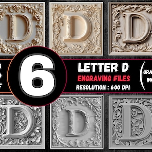 Paquete de PNG con grabado láser de ilusión 3D de la letra D, diseño de alfabeto grabado con láser o con luz, PNG con grabado láser de la letra D, archivo listo para láser con la letra D mayúscula