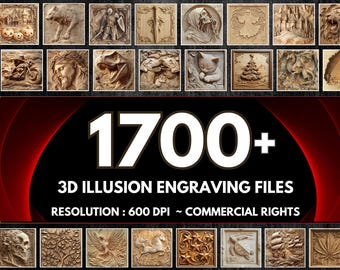 Paquete de grabado láser de ilusión 3D (archivos digitales) / PNG BMP TIFF / + Licencia comercial / Acceso de por vida