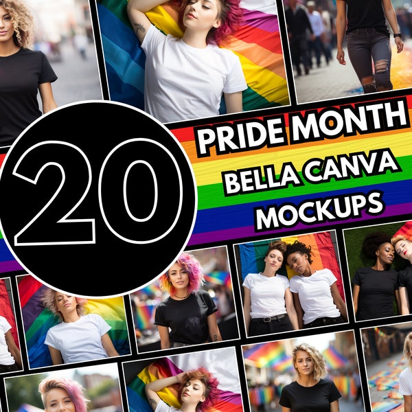 Bella Canvas 3001 Pride Month Bundle, LGBTQ Models Mockup Bundle, Black Bella Canvas 3001, White Bella Canvas 3001, Lesbian Couples Mockups