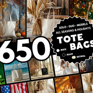 Natural / Black / White Tote Bag Mockup Bundle, Halloween Totebag Mock, Christmas Tote Bag Mock, White Tote bag Mock, Black Tote Bag Mockup,
