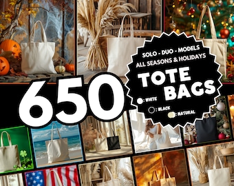 Tote Bag Mockup Bundle: Natural, Black, White (Digital Download)