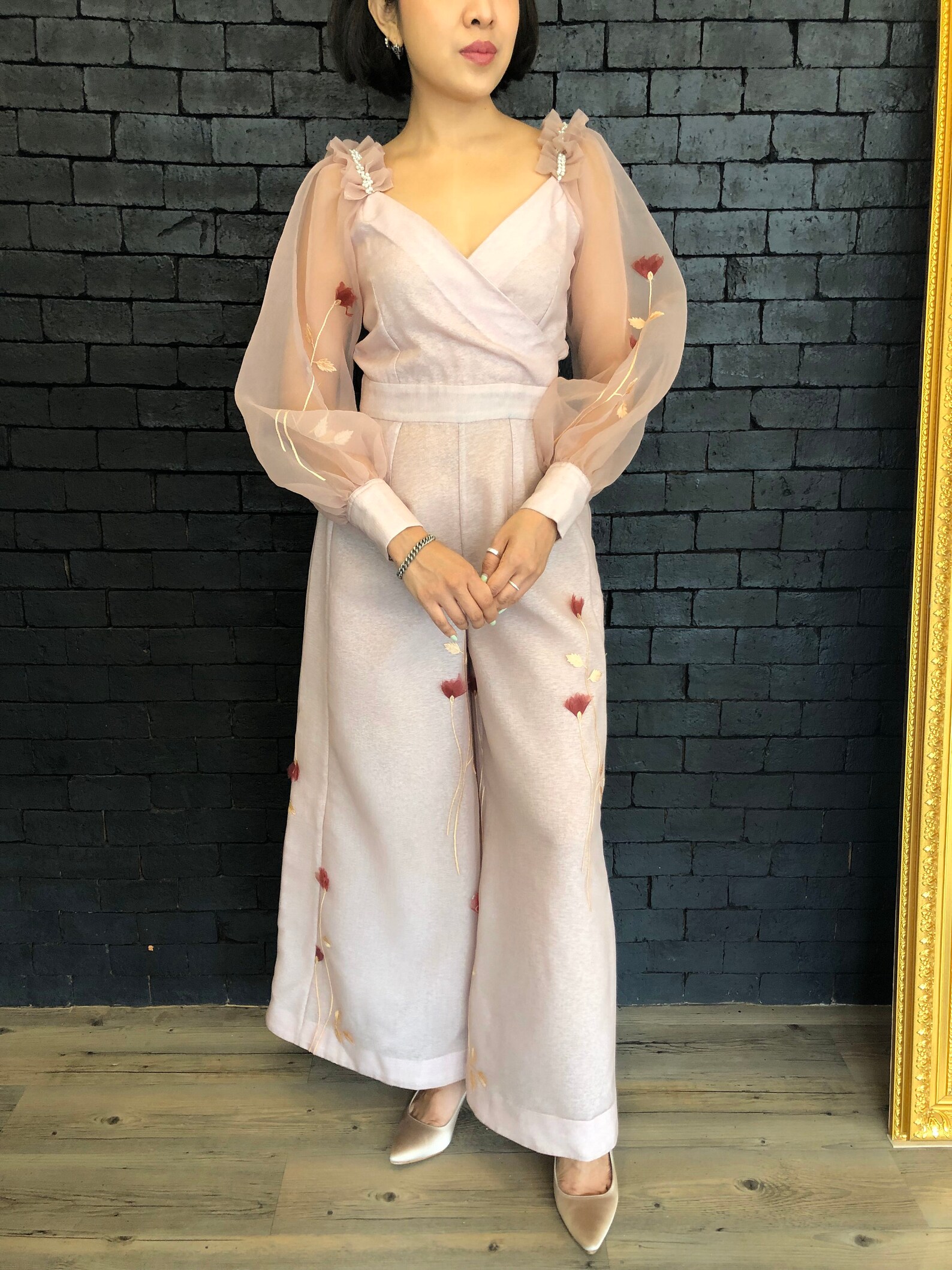 Long Sleeve VNeck Floral Jumpsuit Etsy