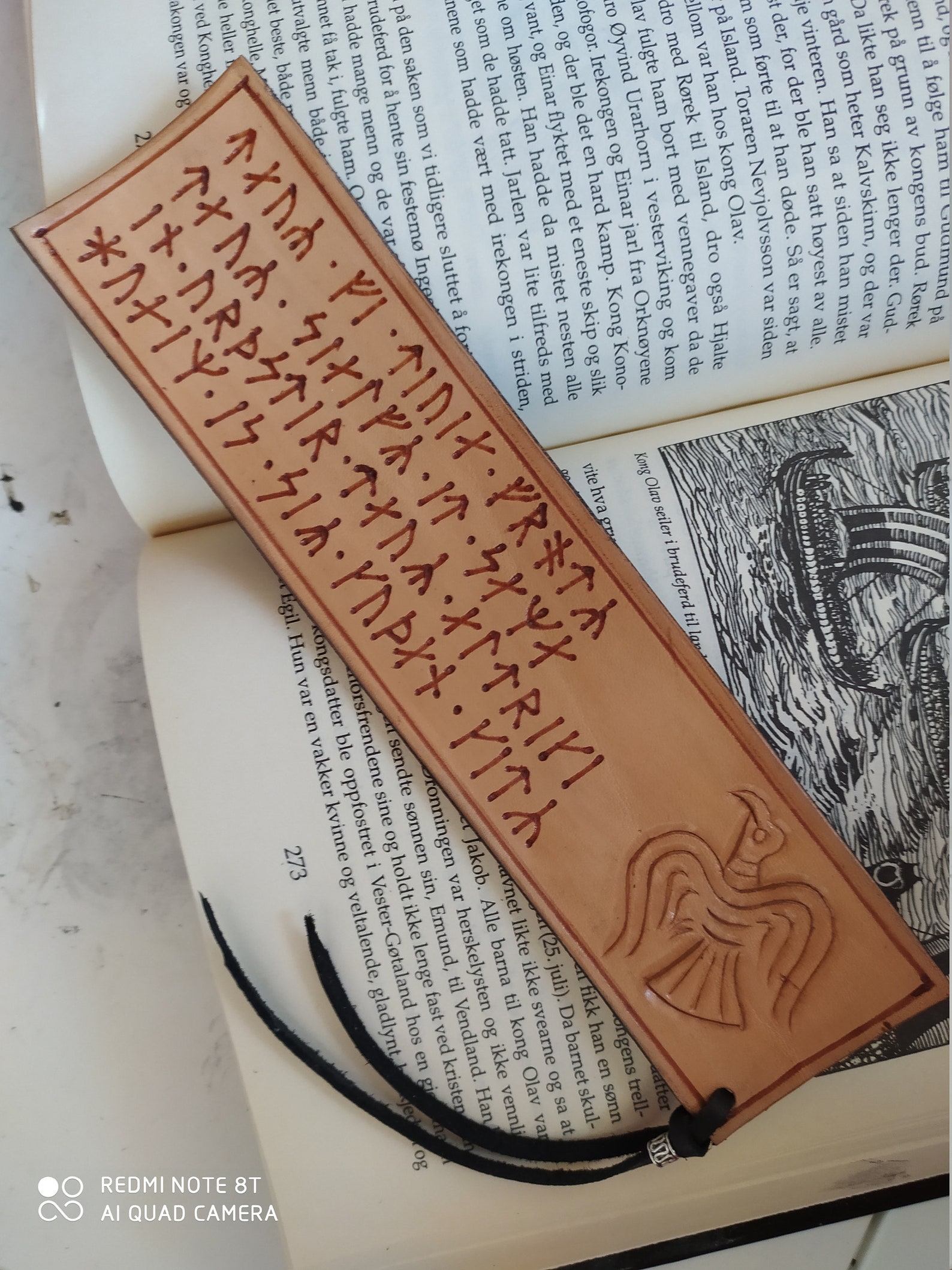 Leather bookmark with Viking art and runic inscription from | Etsy
