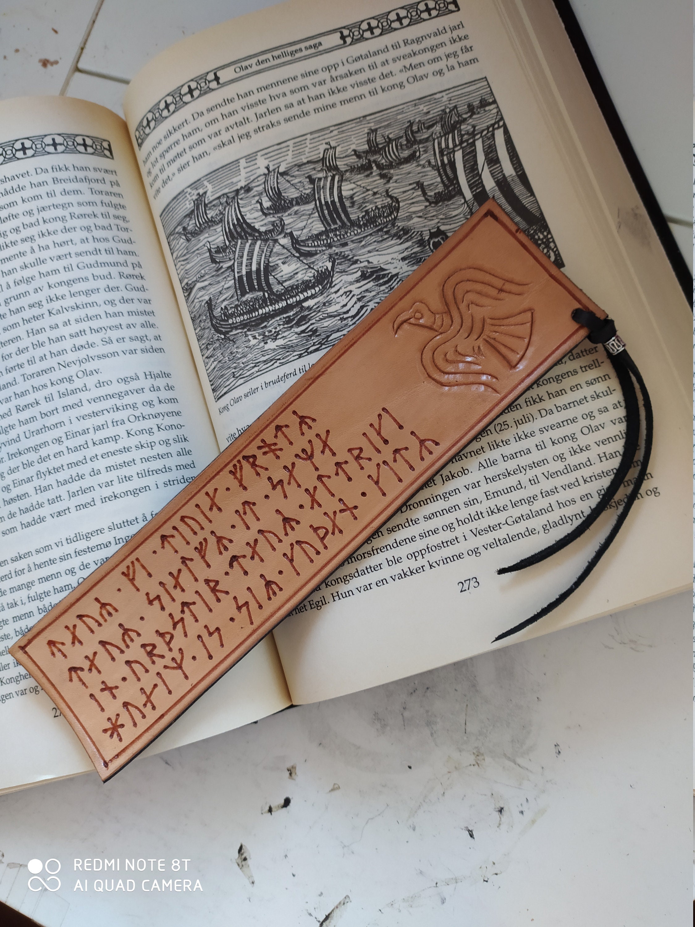 Leather bookmark with Viking art and runic inscription from | Etsy