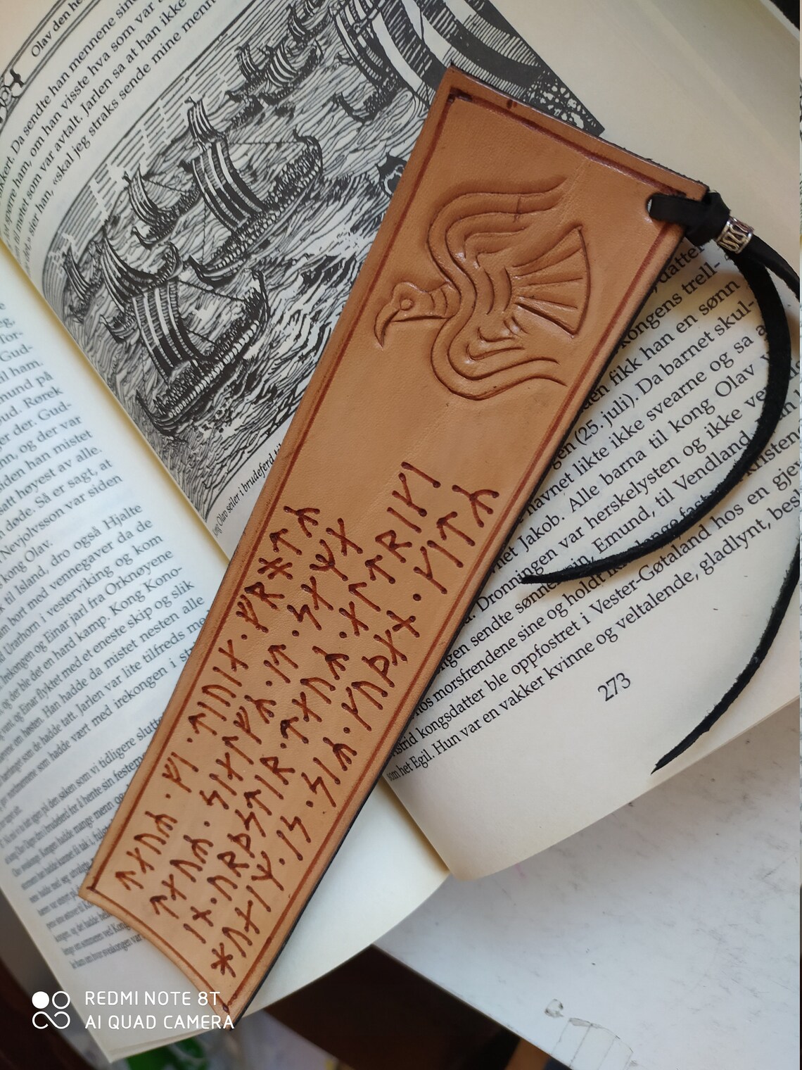 Leather bookmark with Viking art and runic inscription from | Etsy