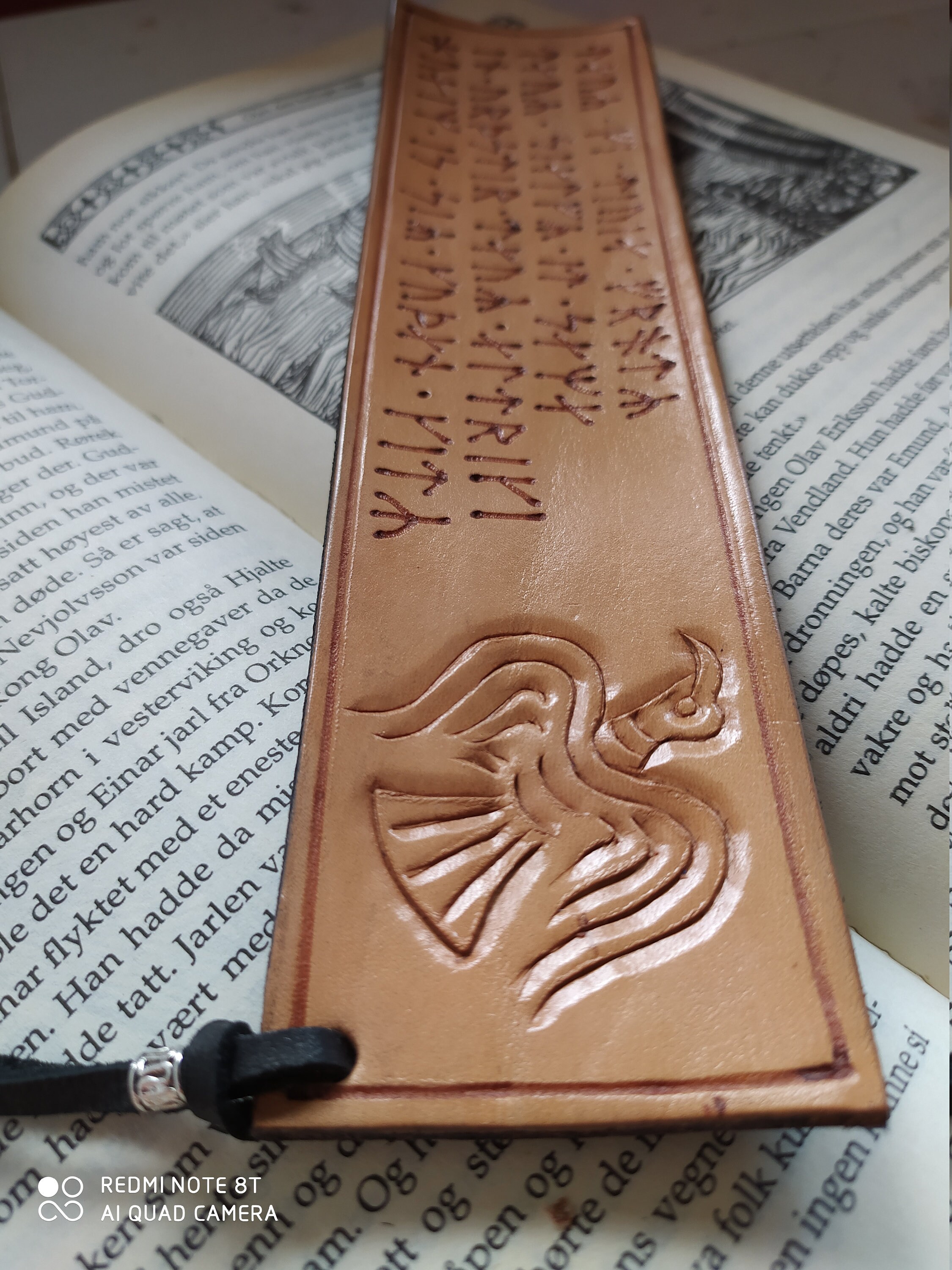 Leather bookmark with Viking art and runic inscription from | Etsy