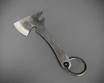 Portachiavi apribottiglie a forma di ascia forgiata a mano, stile tomahawk