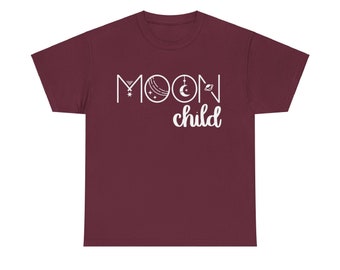 Moon Child Tee Unisex Heavy Cotton Tee, Moon Phase, Chakra, Crystals, Moon, Spiritual, Meditation, Meditate, Yoga, Zen Room, Celestial