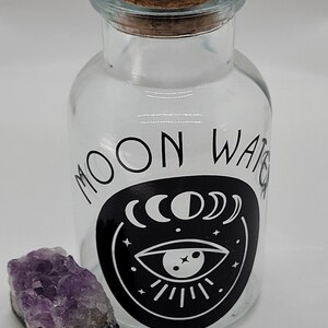 Moon Water Glass Bottle With Cork, Full Moon, Dark Moon, Moon Goddess, Ritual Magick, Herb Jar, Spells, Altar Tools, Wiccan, Pagan, Herbs