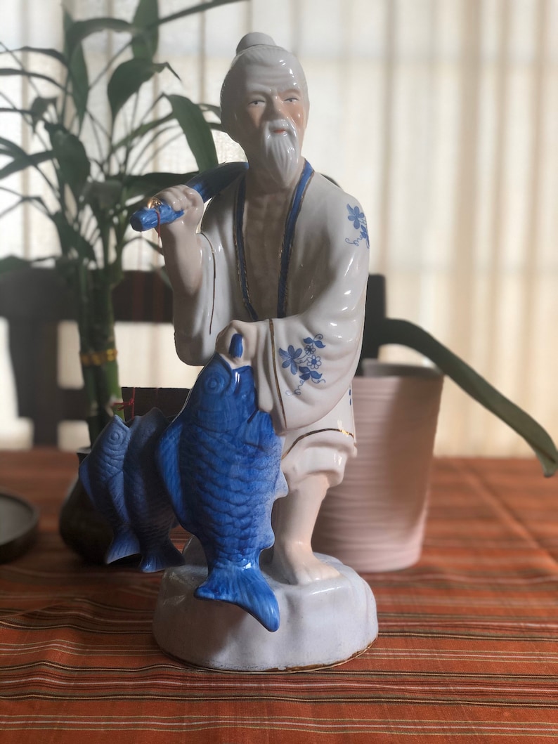 Vintage asiatischer blau-weißer Fischer #80 Bild 2