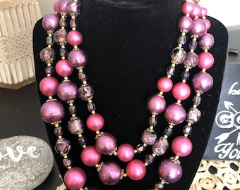 Collana vintage di metà secolo con perline viola #J1003