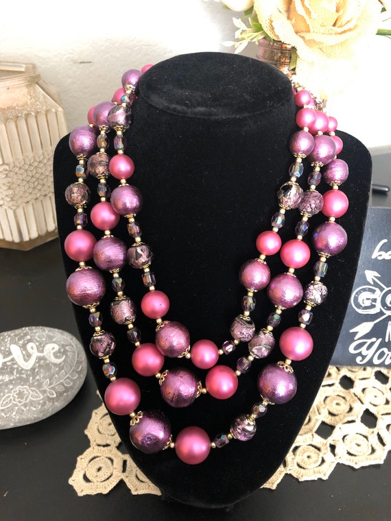 Vintage mid century purple beaded necklace #J8