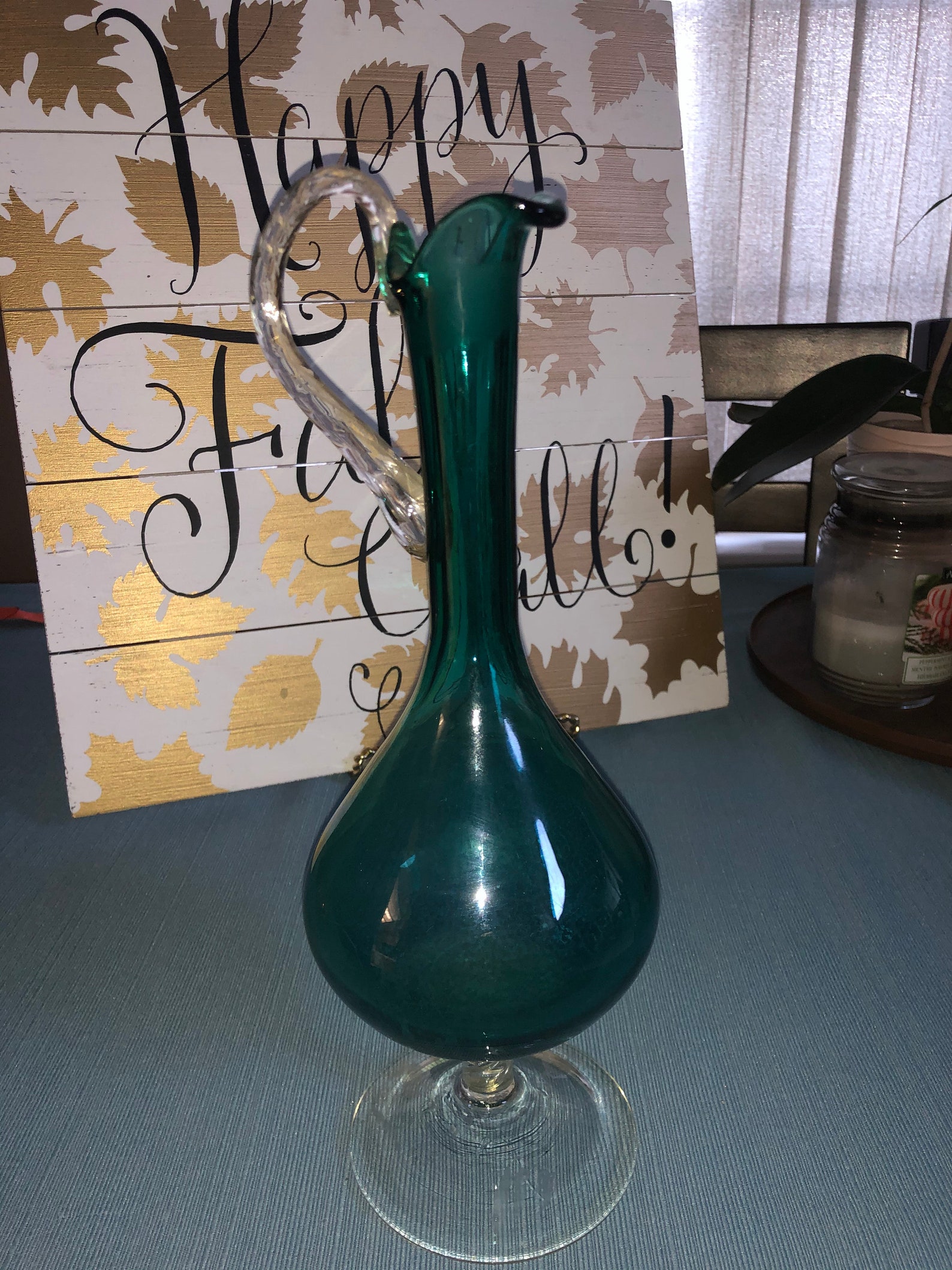 Vintage Green Vase with handle 408 Etsy