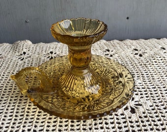 Vintage amber glass candle stick holder #624