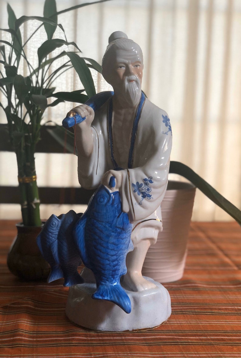 Vintage asiatischer blau-weißer Fischer #80 Bild 1