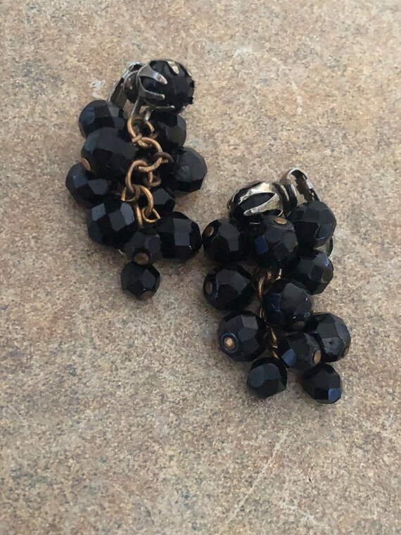 Vintage black beaded dangle earrings #3 - image 2