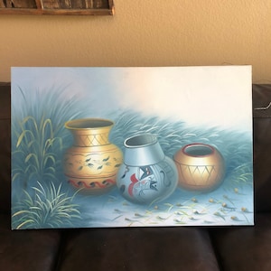 Stunning southwestern Indian pottery painting signed Thomas