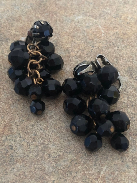 Vintage black beaded dangle earrings #3 - image 3