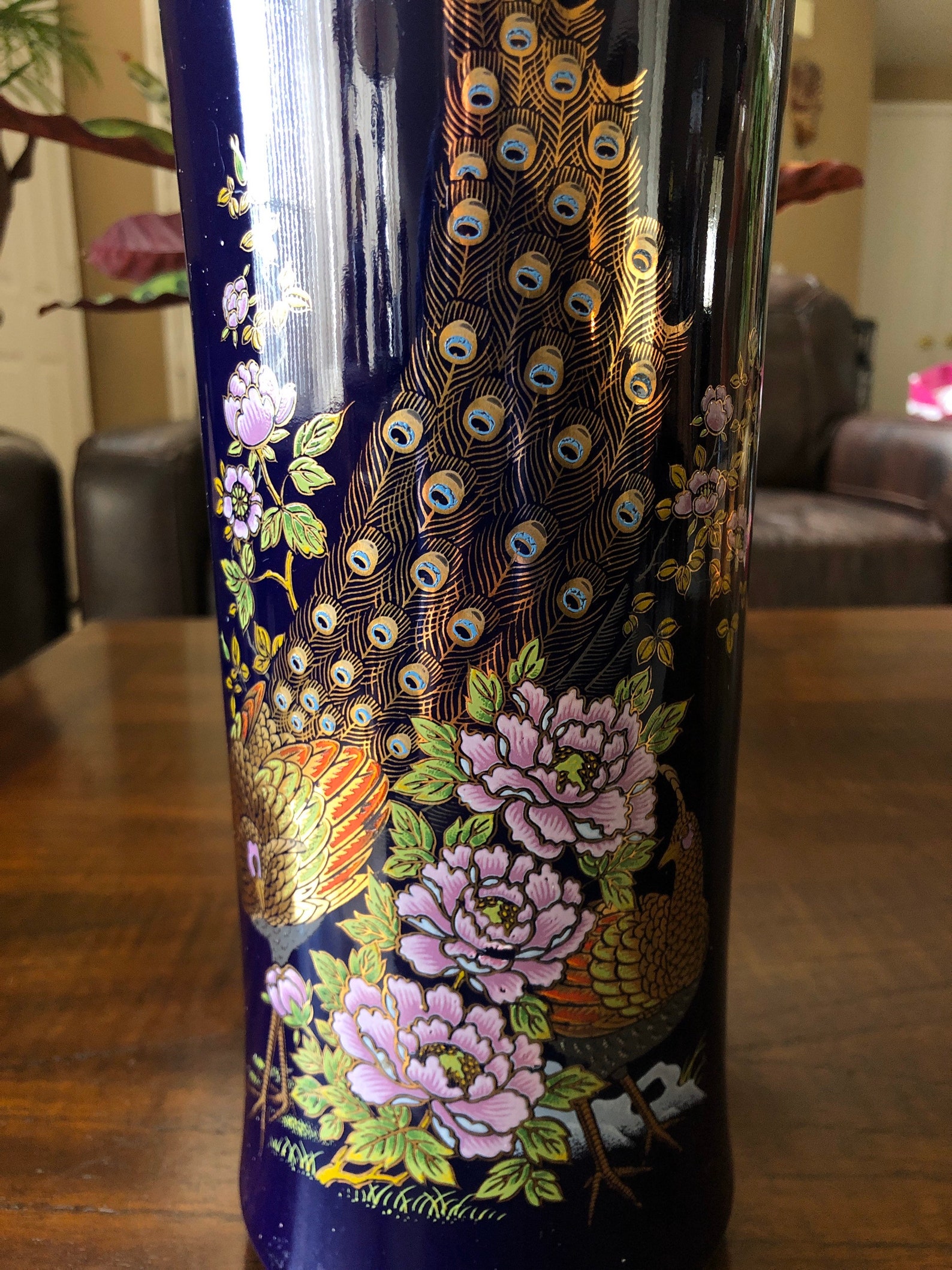 Vintage Cobalt Blue Japanese Peacock Pheasant Vase 421 Etsy