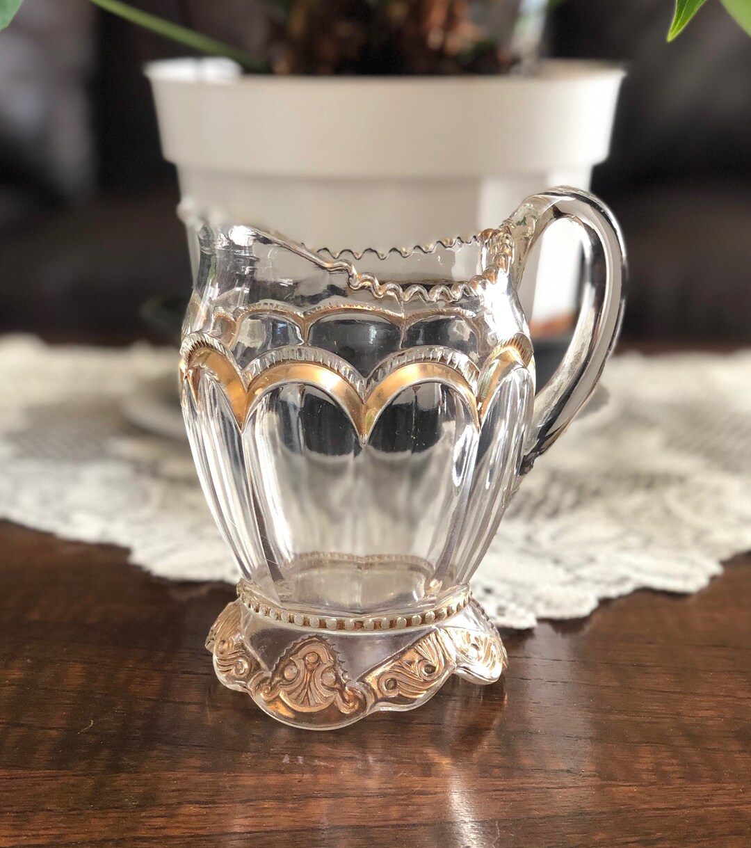 Vintage Clear Glass Creamer With Gold Trim 494 Etsy