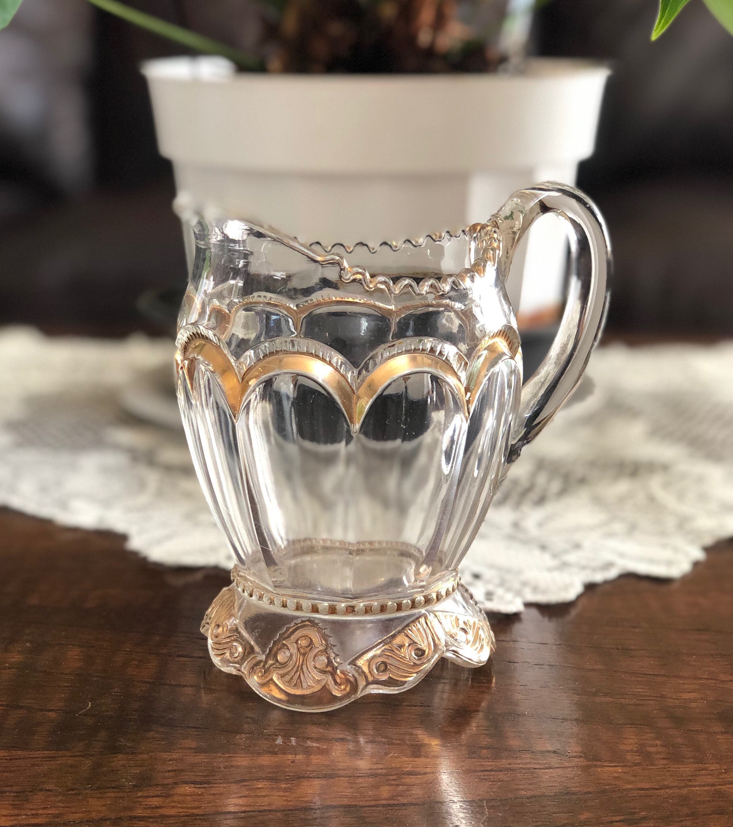Vintage clear glass creamer with gold trim 497 Etsy