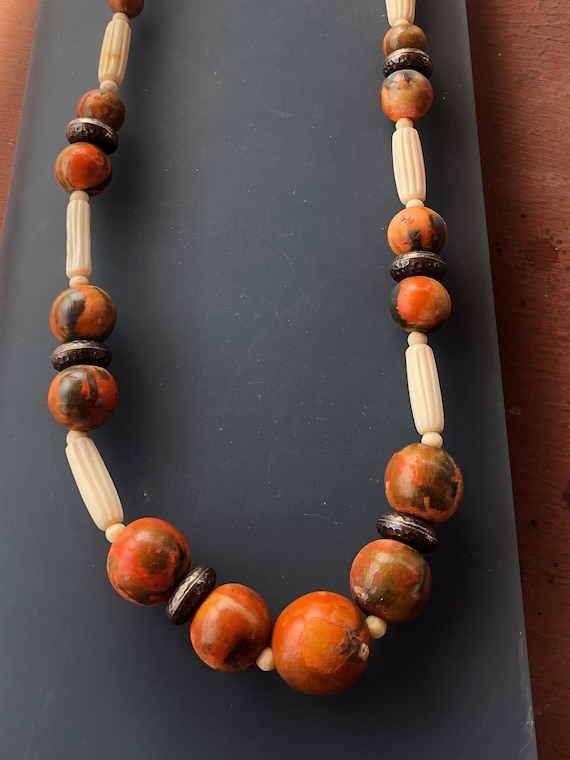 Vintage Chunky Wood beaded necklace