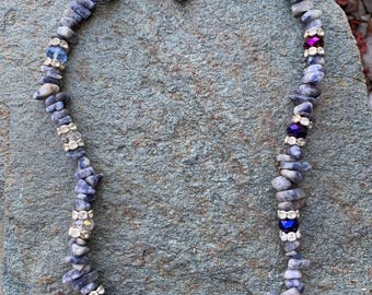 Beautiful Blue puka shell necklace and earring set #300