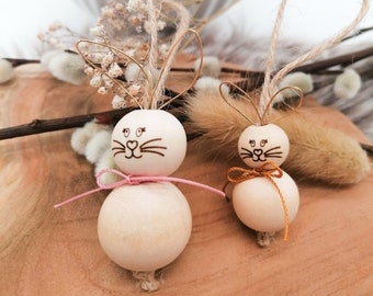 Easter decorations • Easter bunny pendant • Decoration made of wooden beads for the Easter bush and nest