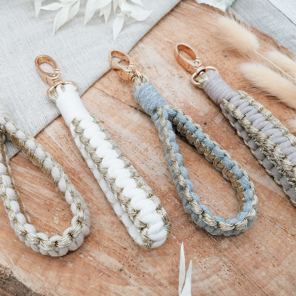 Makramee Schlüsselanhänger • Schlaufe zweifarbig • Karabiner Gold Silber • Geschenkidee • Boho •