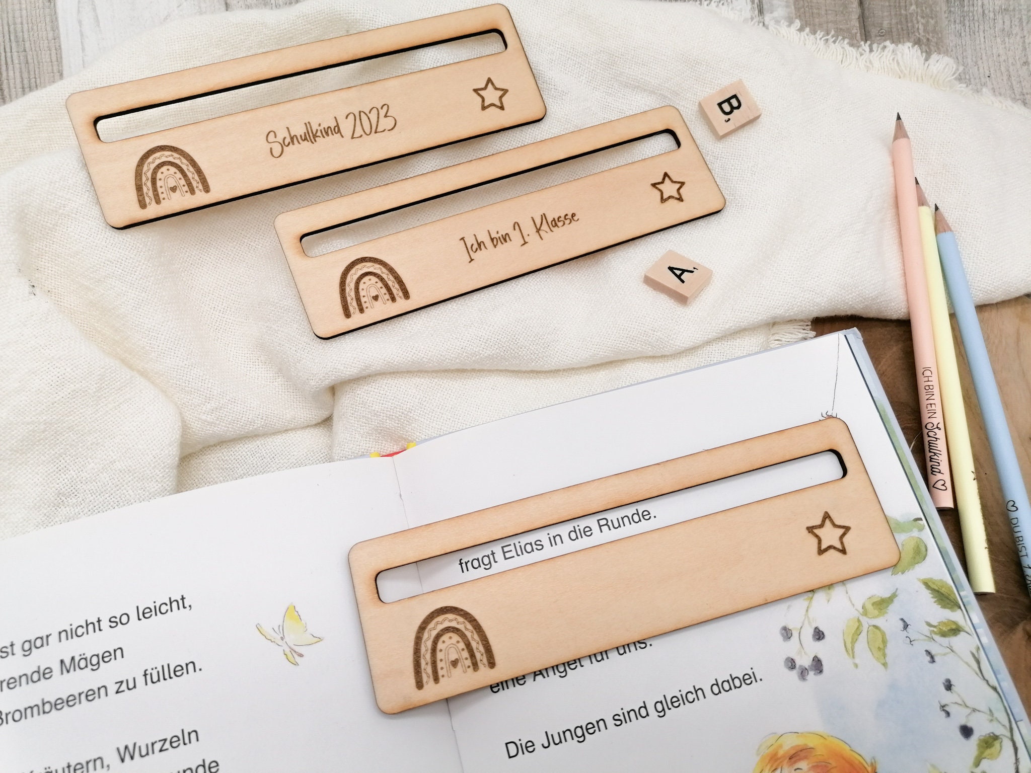 Personalized reading aid &quot;Rainbow&quot; • Bookmark • Personalized wooden ruler • School cone pendant • School child 2023 • School enrollment • Gift